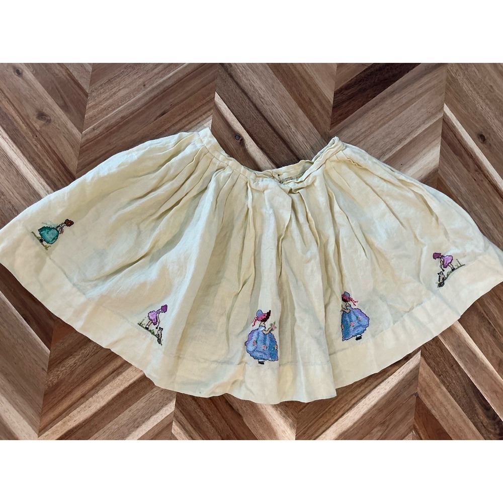 Vintage Girls Skirt Hand Made Crosstitch Cottage Cat Flowers - Picture 4 of 8